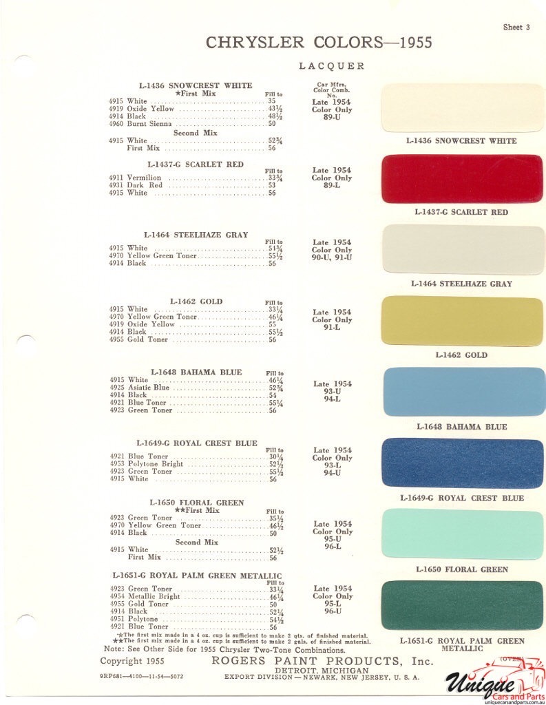 1955 Chrysler Paint Charts Rogers 3